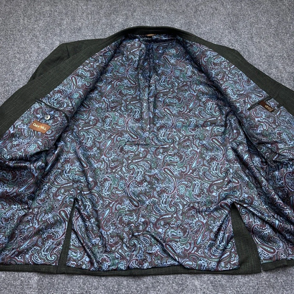 Oak Hill Sport Coat Blazer Men's 4XL 58/60 Dark Green Two Button Paisley Lined